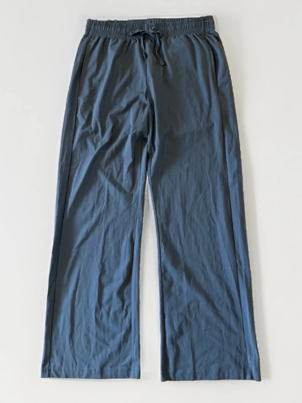 Pact Women’s Organic Cotton Wide Leg Lounge Pants Blue Pockets Sz L 32” Inseam